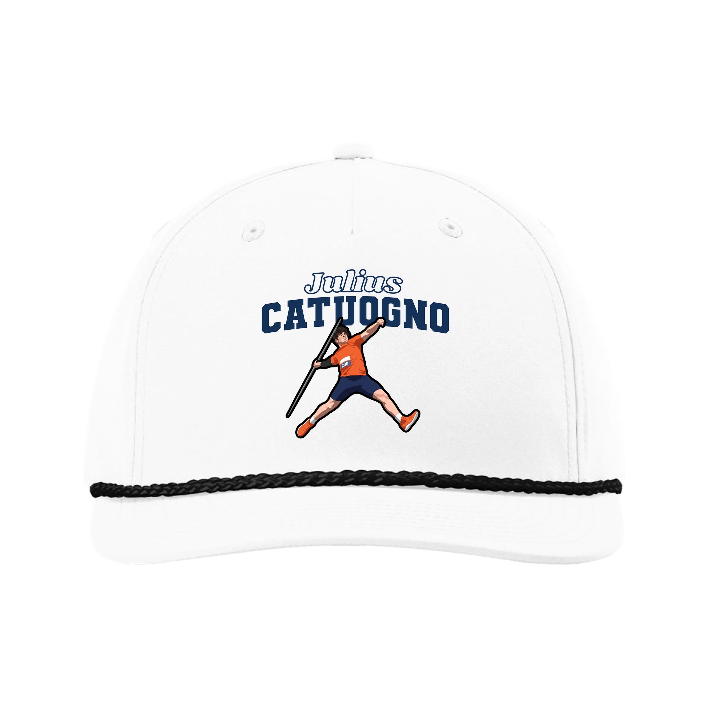 Five-Panel Classic Rope Cap — Name Arch in White