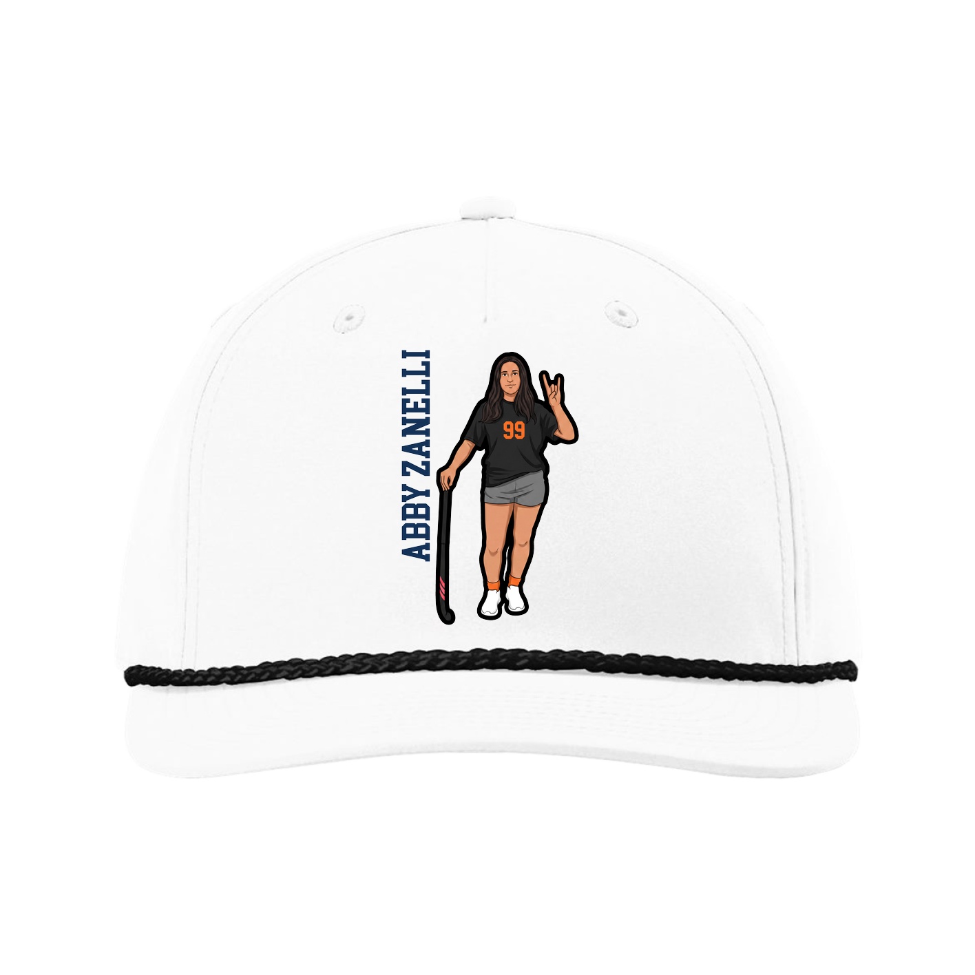 Five-Panel Classic Rope Cap — Name Vertical in White