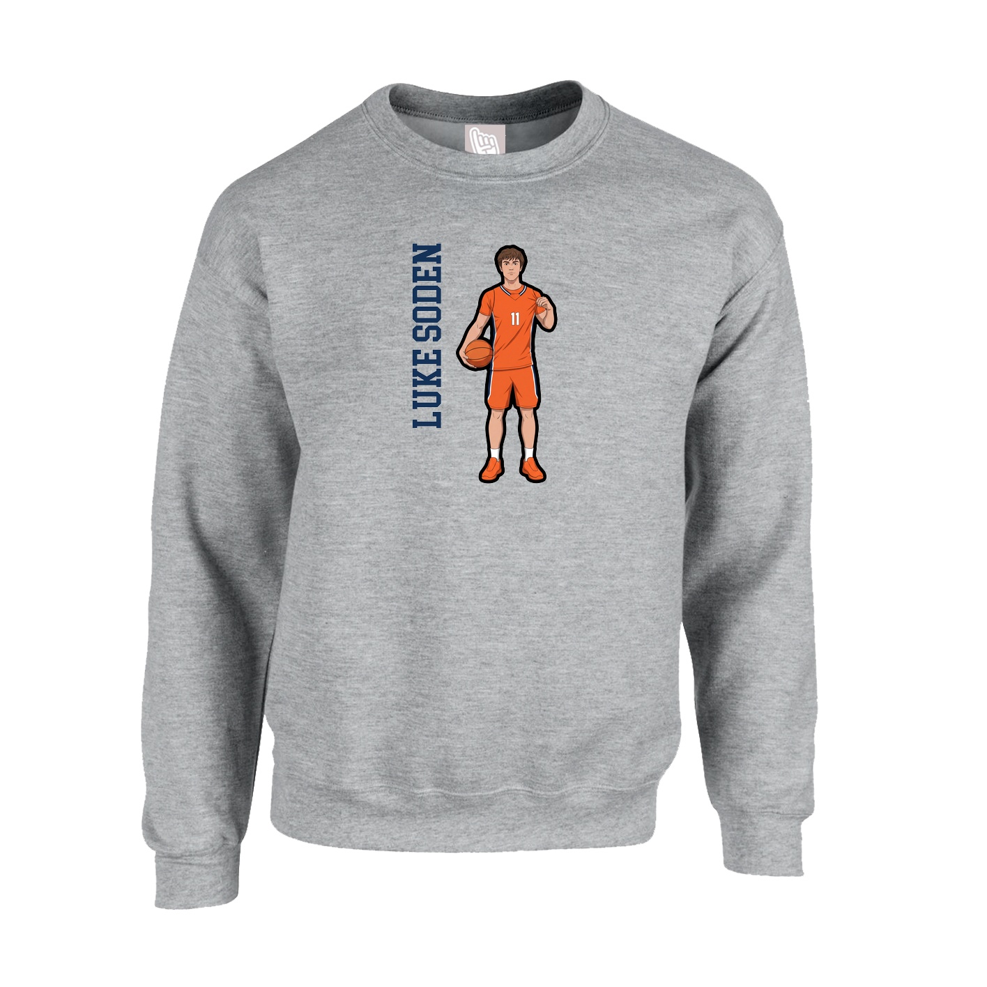 Fleece Crew — Name Vertical in Grey