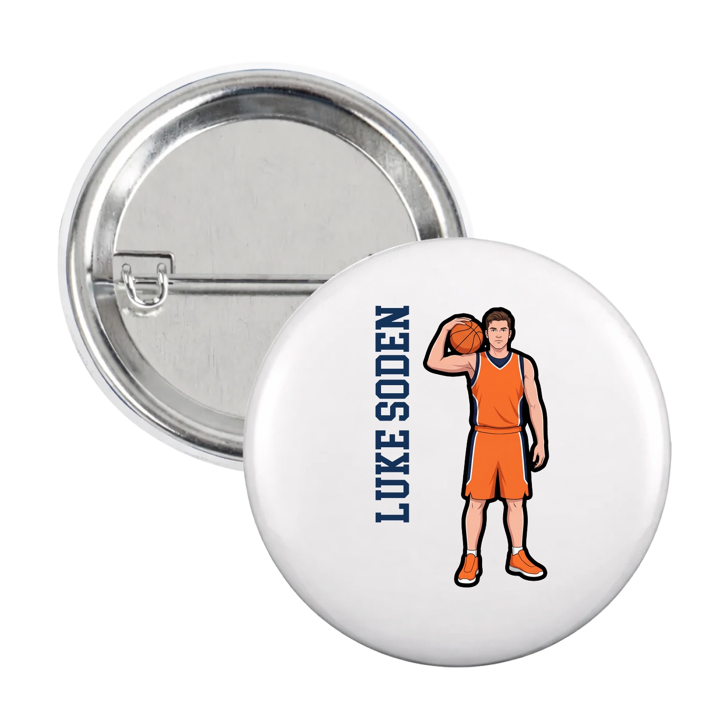Game Day Button — Name Vertical in White