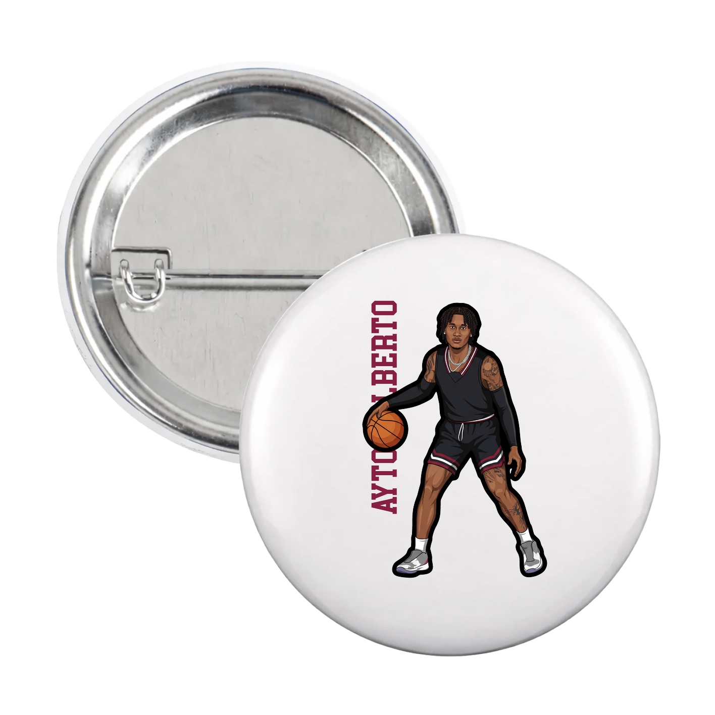 Game Day Button — Name Vertical in White