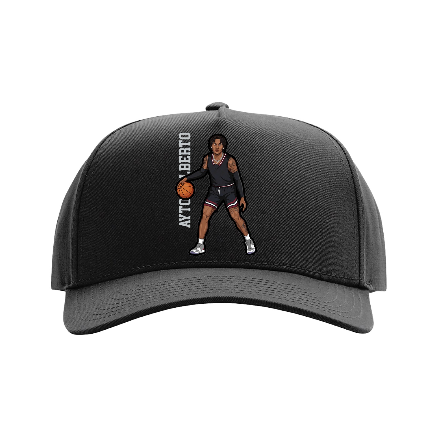 Full Fabric Five-Panel Champ Cap — Name Vertical in Black