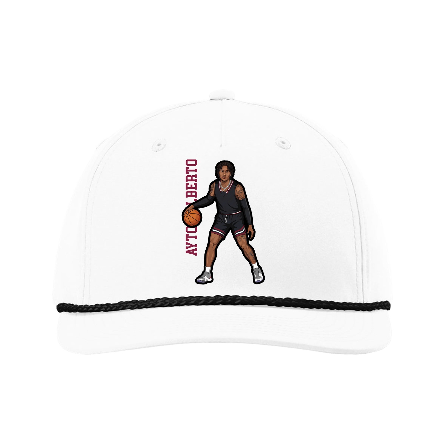 Five-Panel Classic Rope Cap — Name Vertical in White