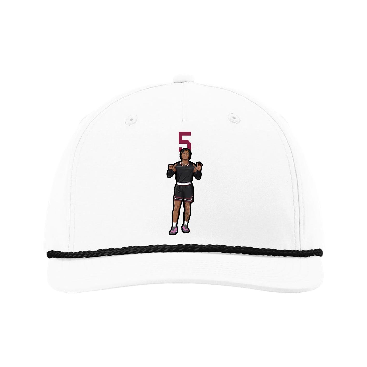 Five-Panel Classic Rope Cap — Number Top in White