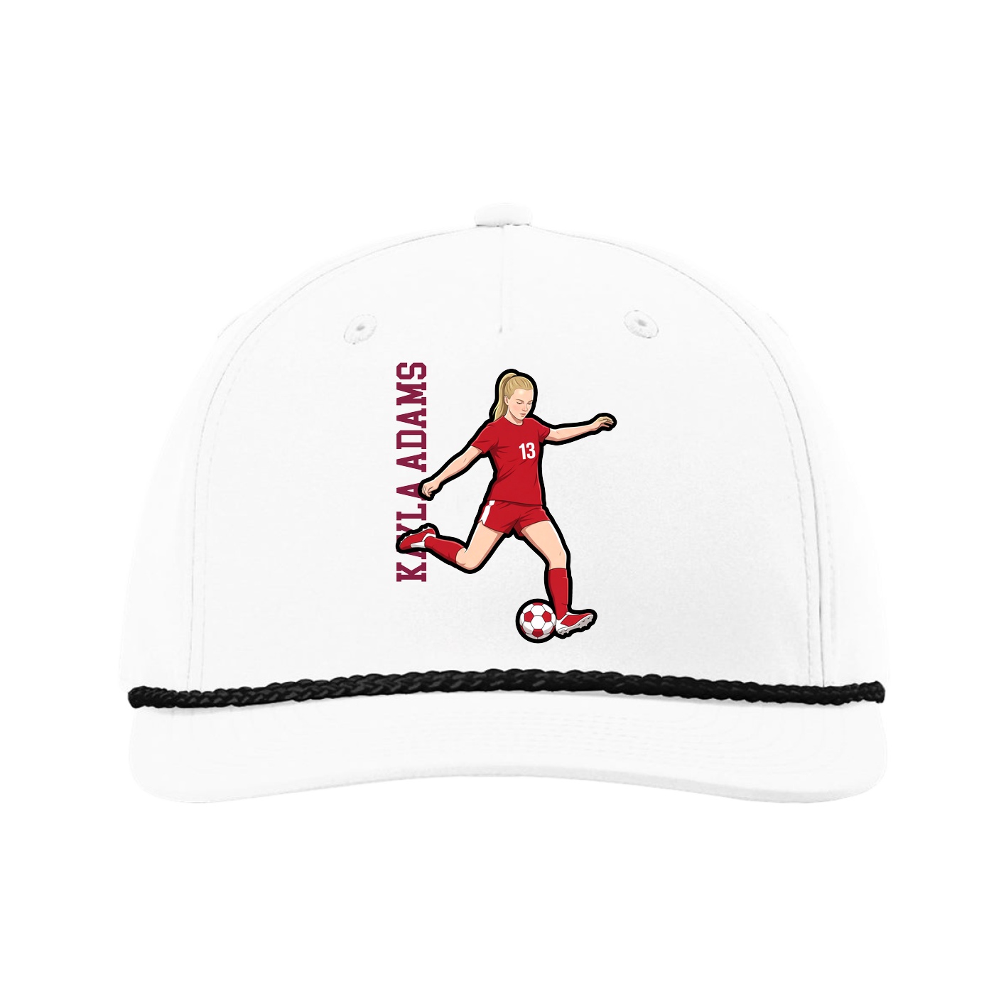 Five-Panel Classic Rope Cap — Name Vertical in White