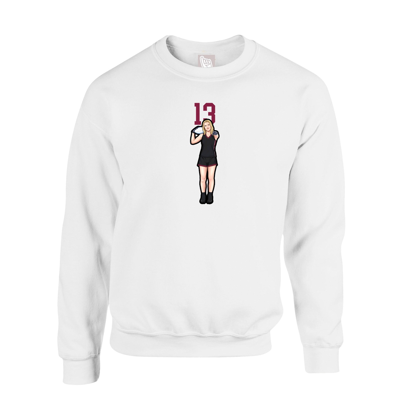 Fleece Crew — Number Top in White