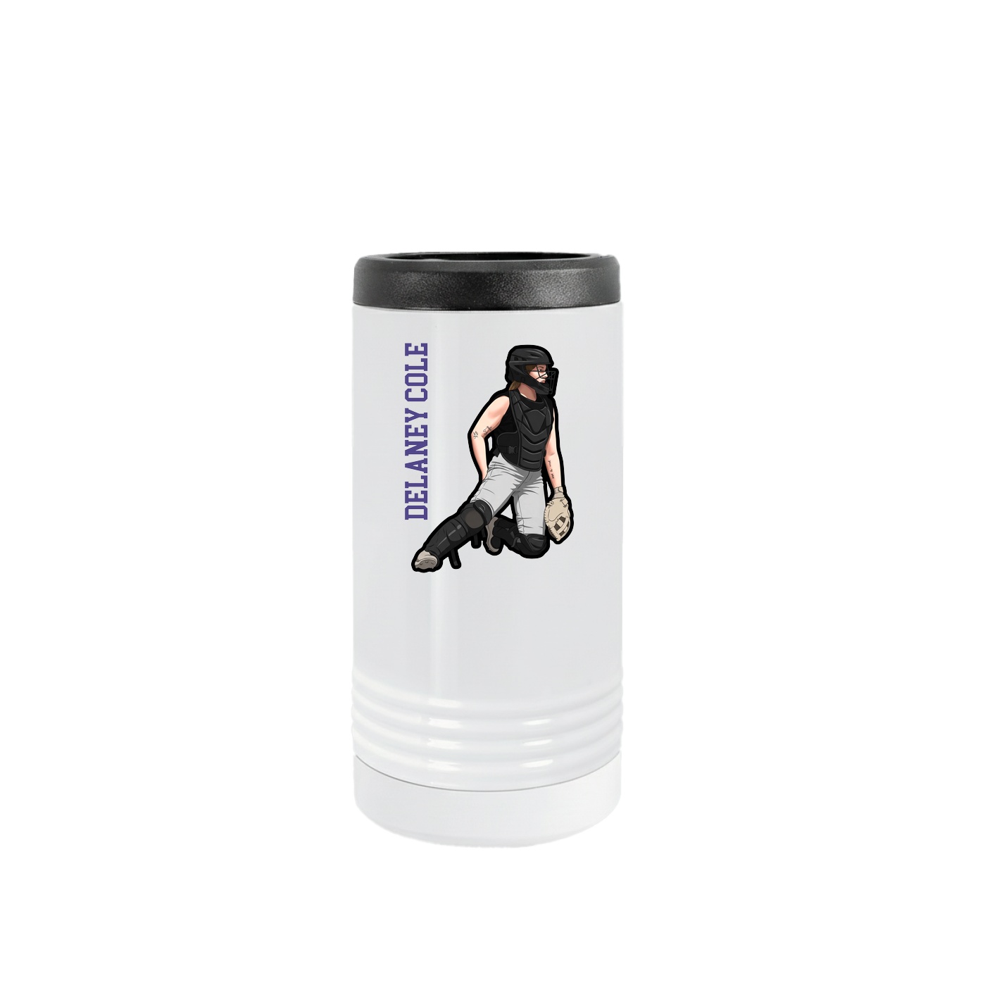 Slim Beverage Holder — Name Vertical in White
