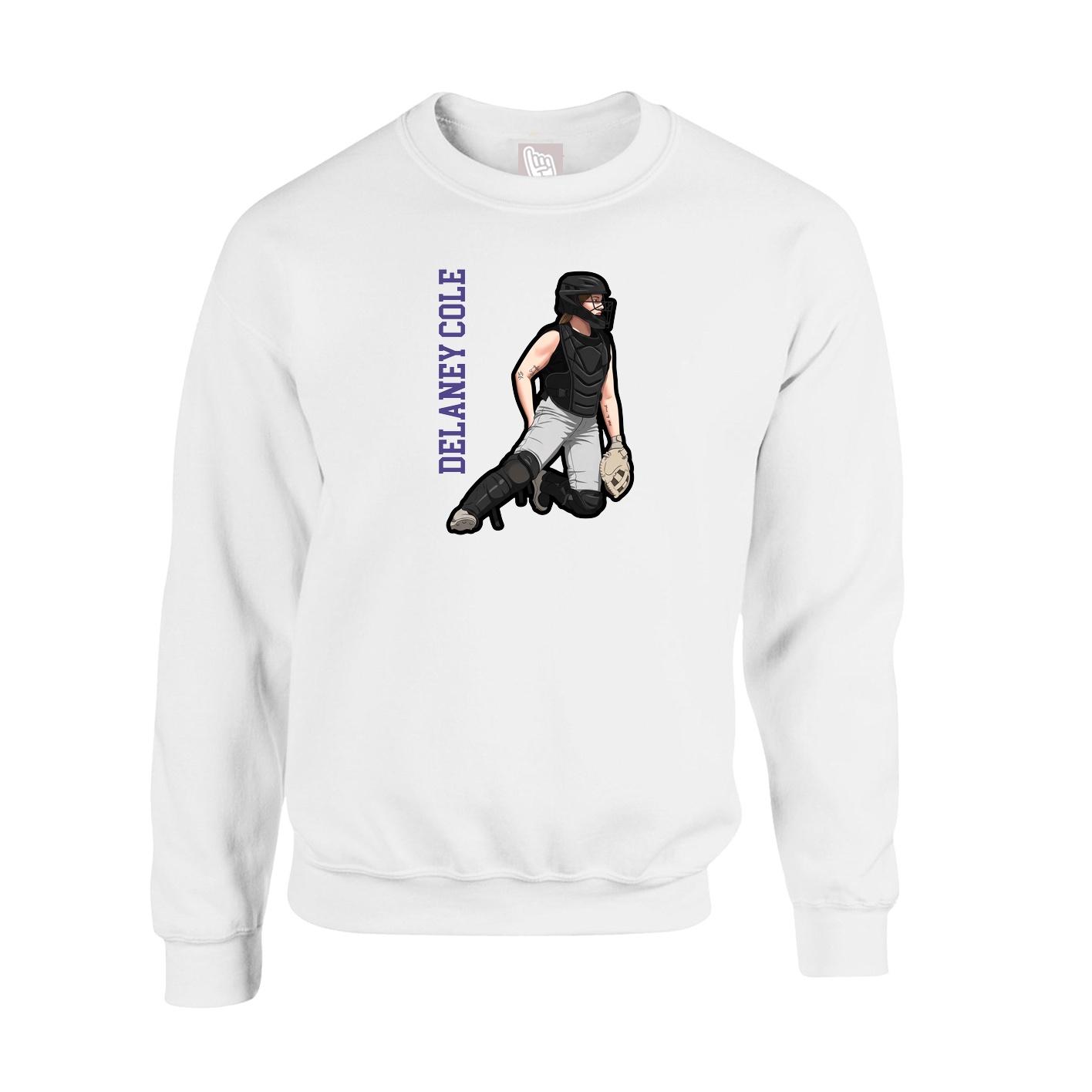 Fleece Crew — Name Vertical in White