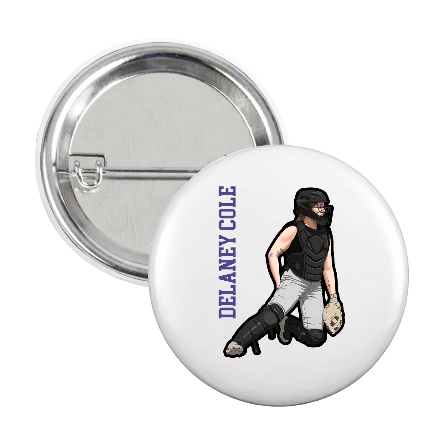 Game Day Button — Name Vertical in White