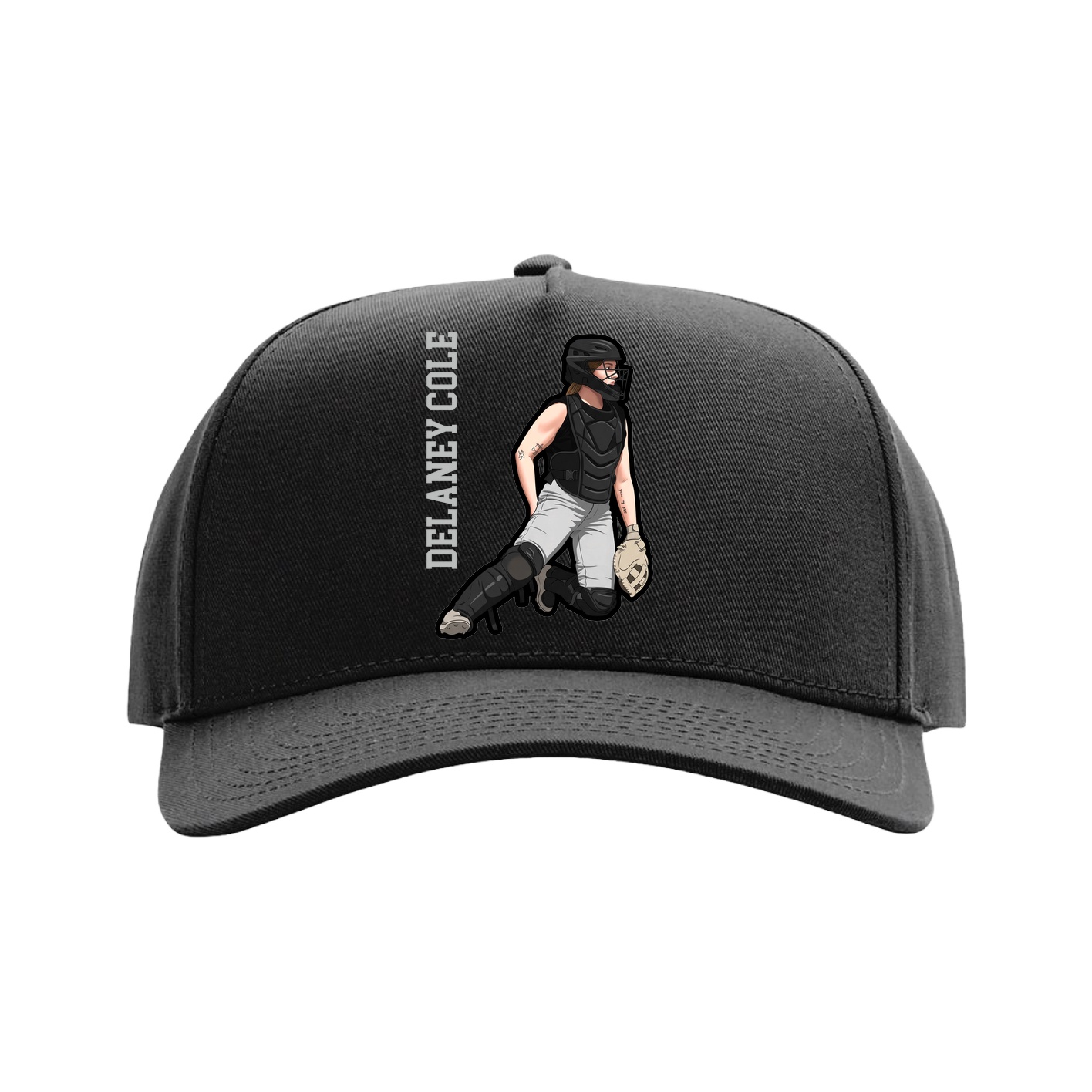 Full Fabric Five-Panel Champ Cap — Name Vertical in Black