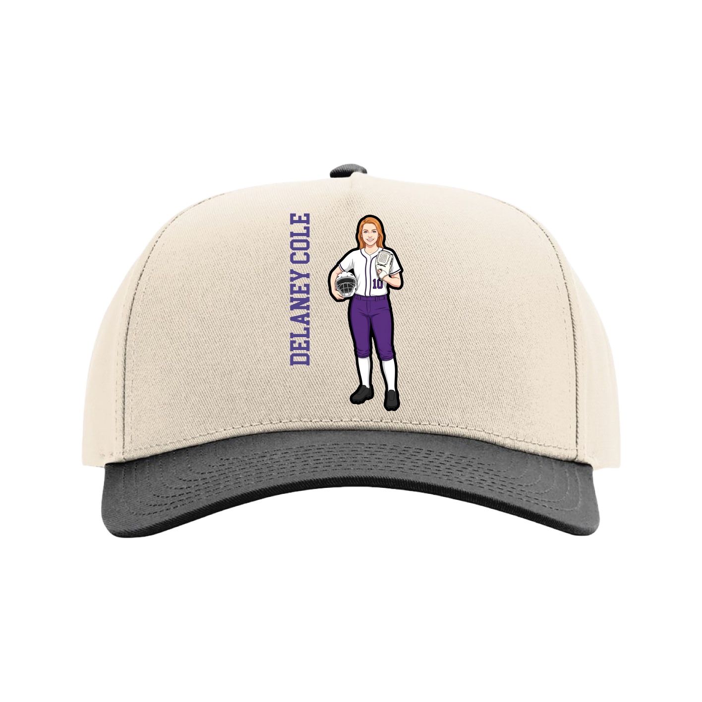 Full Fabric Five-Panel Champ Cap — Name Vertical in Cream/Black