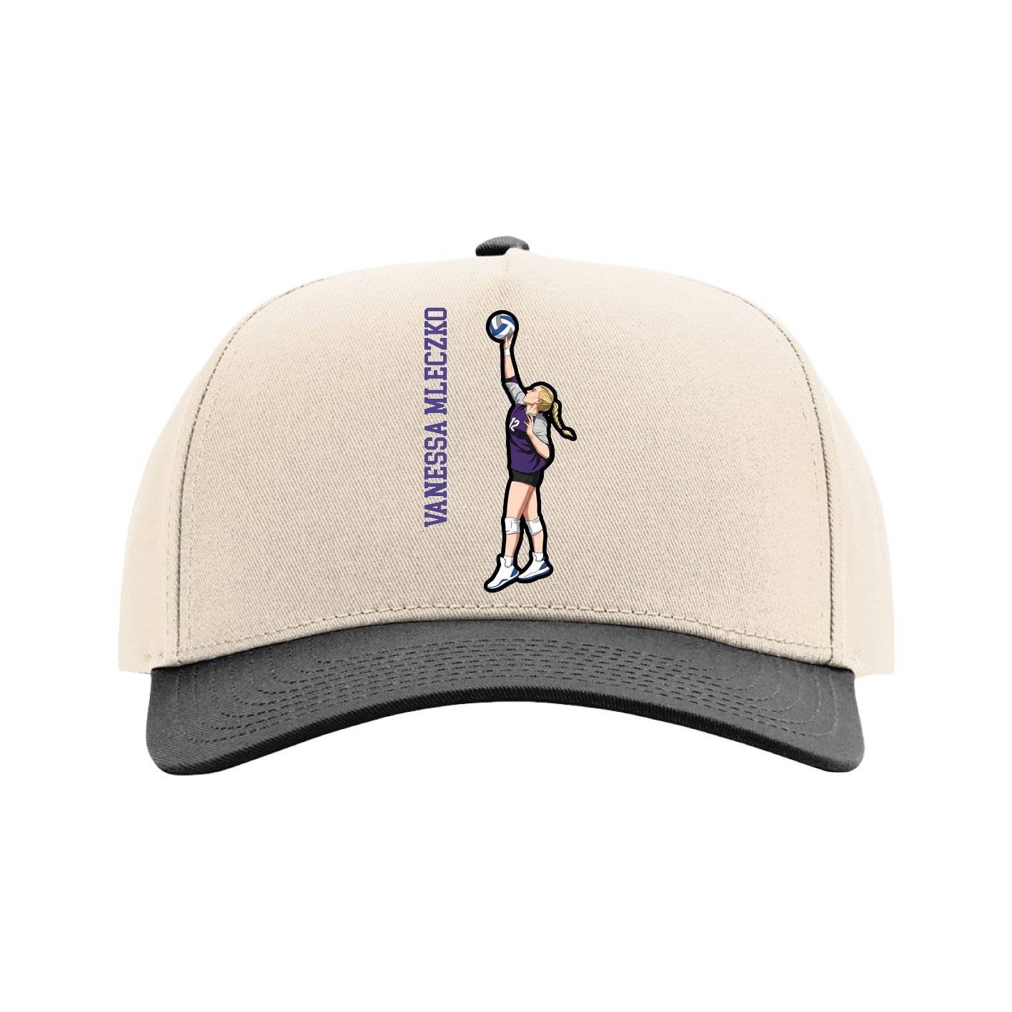 Full Fabric Five-Panel Champ Cap — Name Vertical in Cream/Black