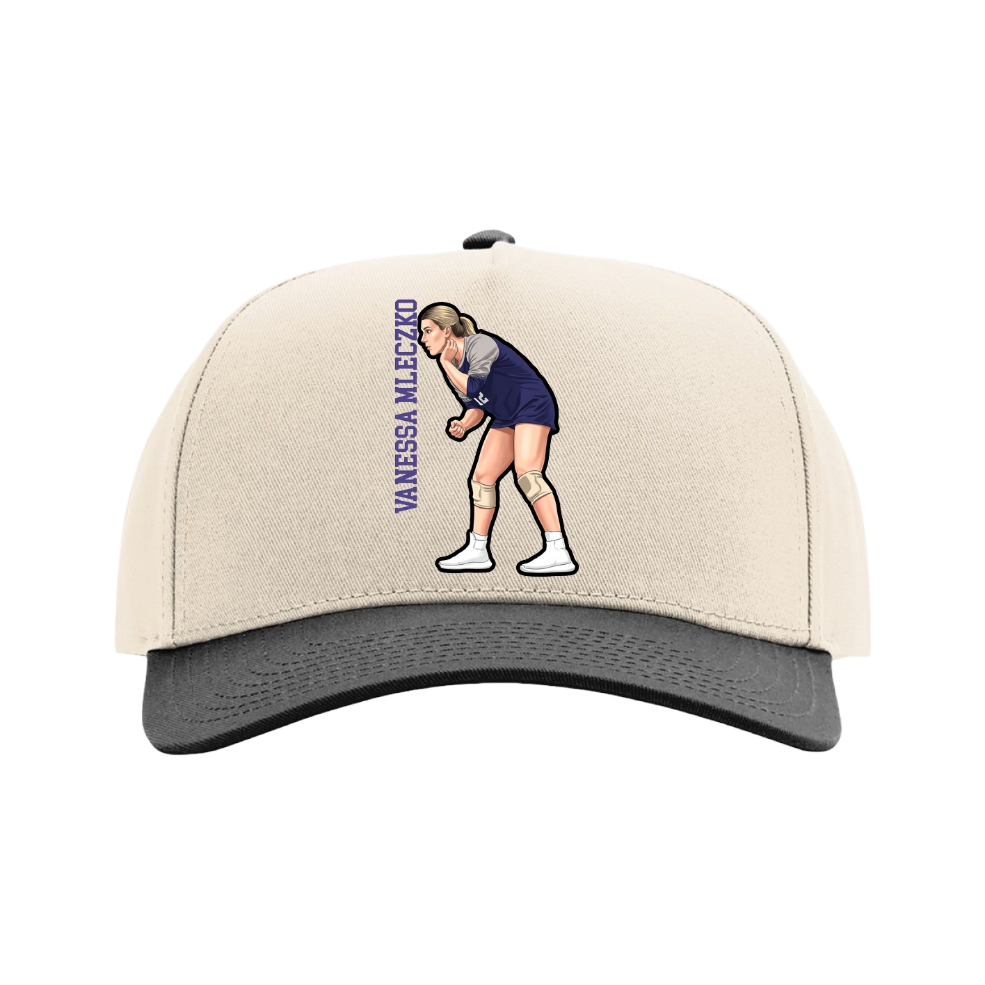 Full Fabric Five-Panel Champ Cap — Name Vertical in Cream/Black
