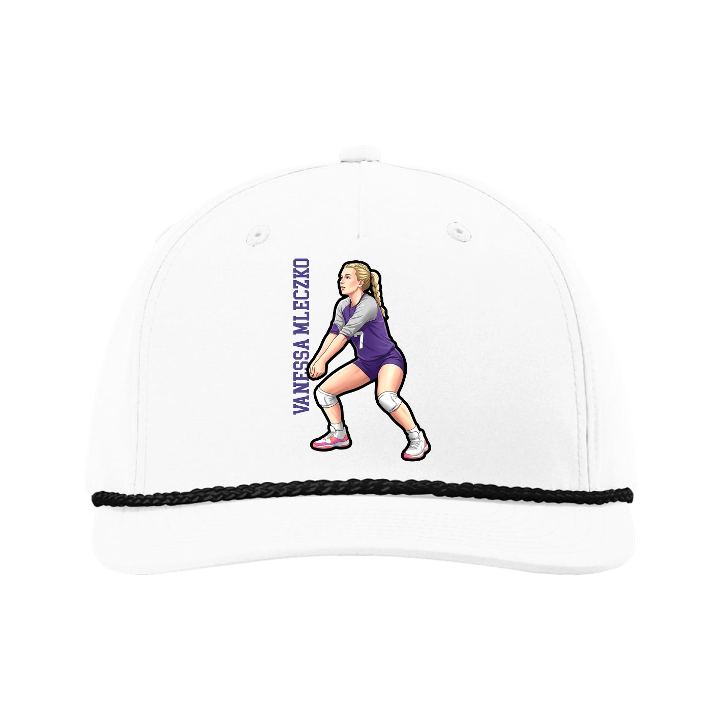 Five-Panel Classic Rope Cap — Name Vertical in White