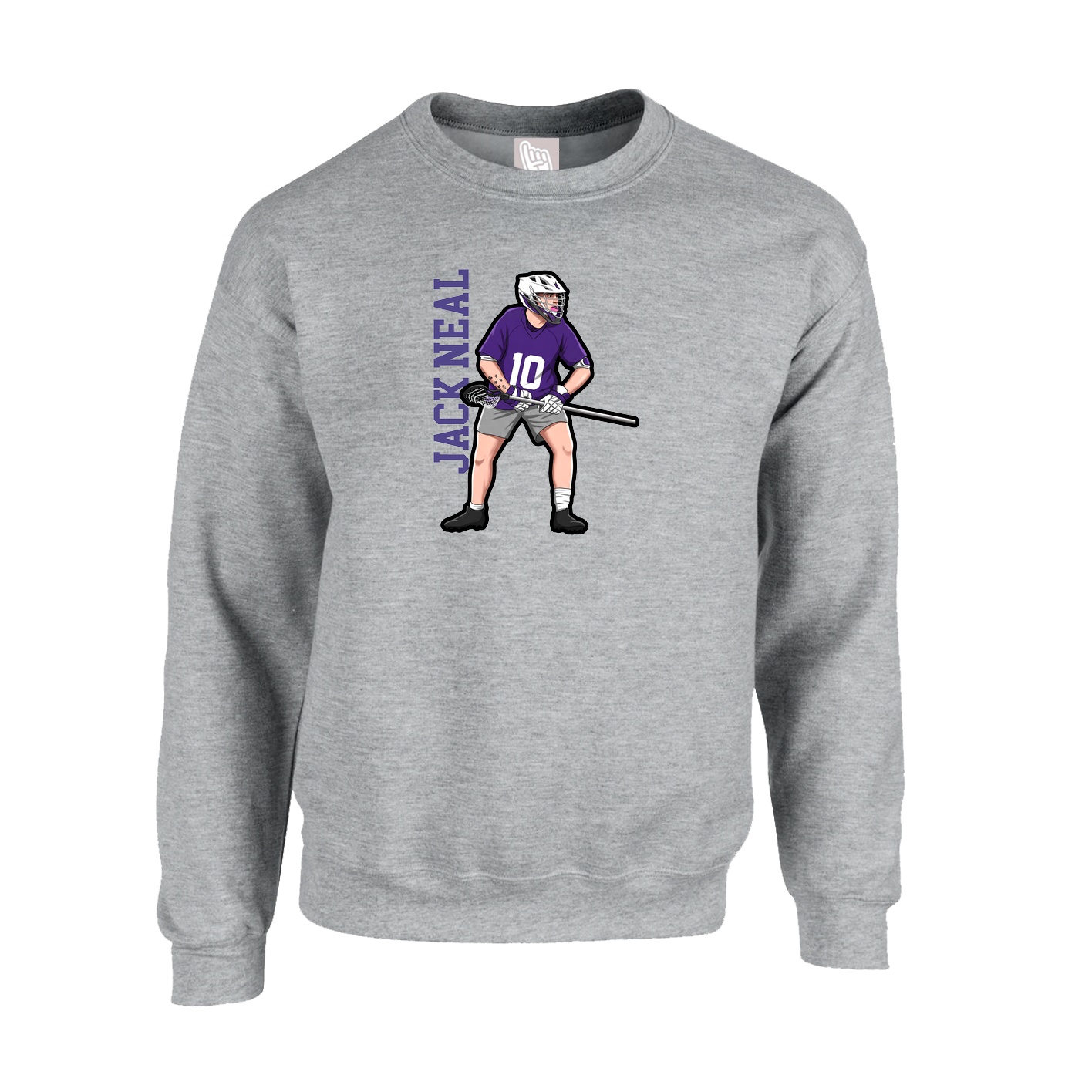 Fleece Crew — Name Vertical in Grey