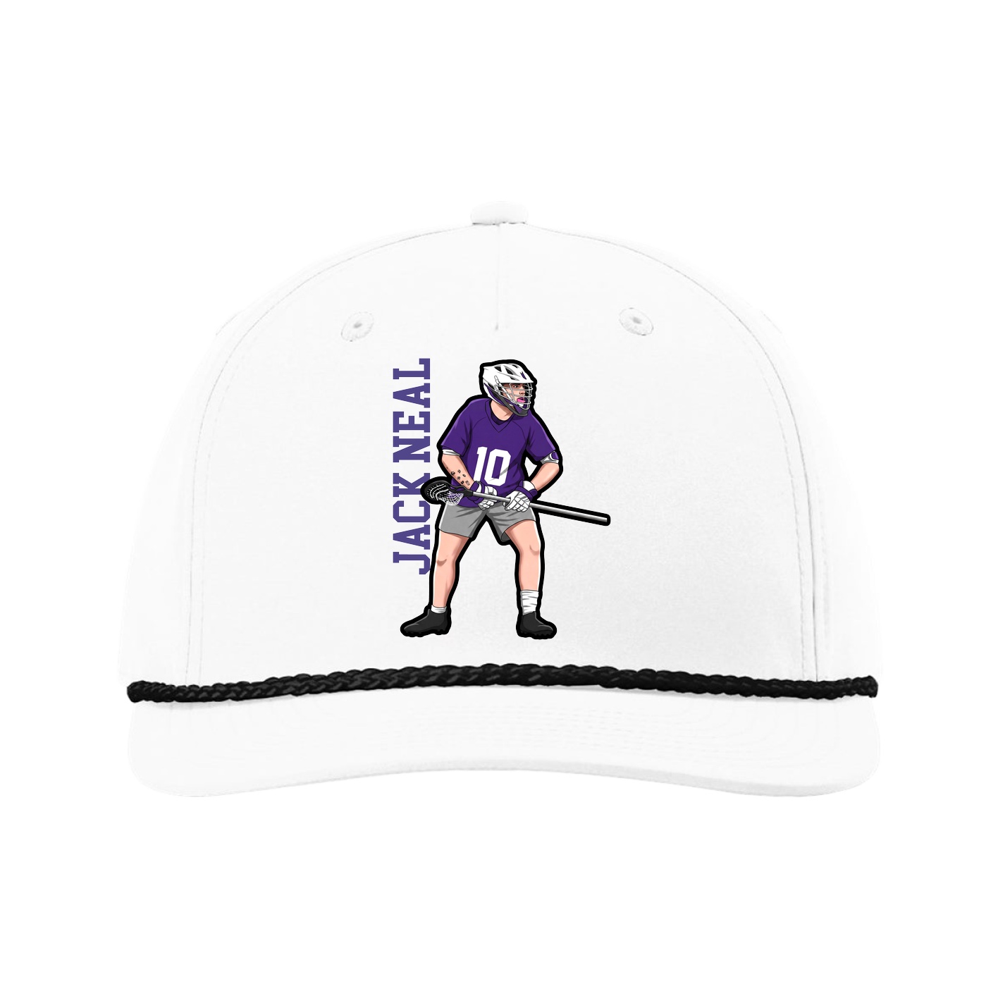 Five-Panel Classic Rope Cap — Name Vertical in White