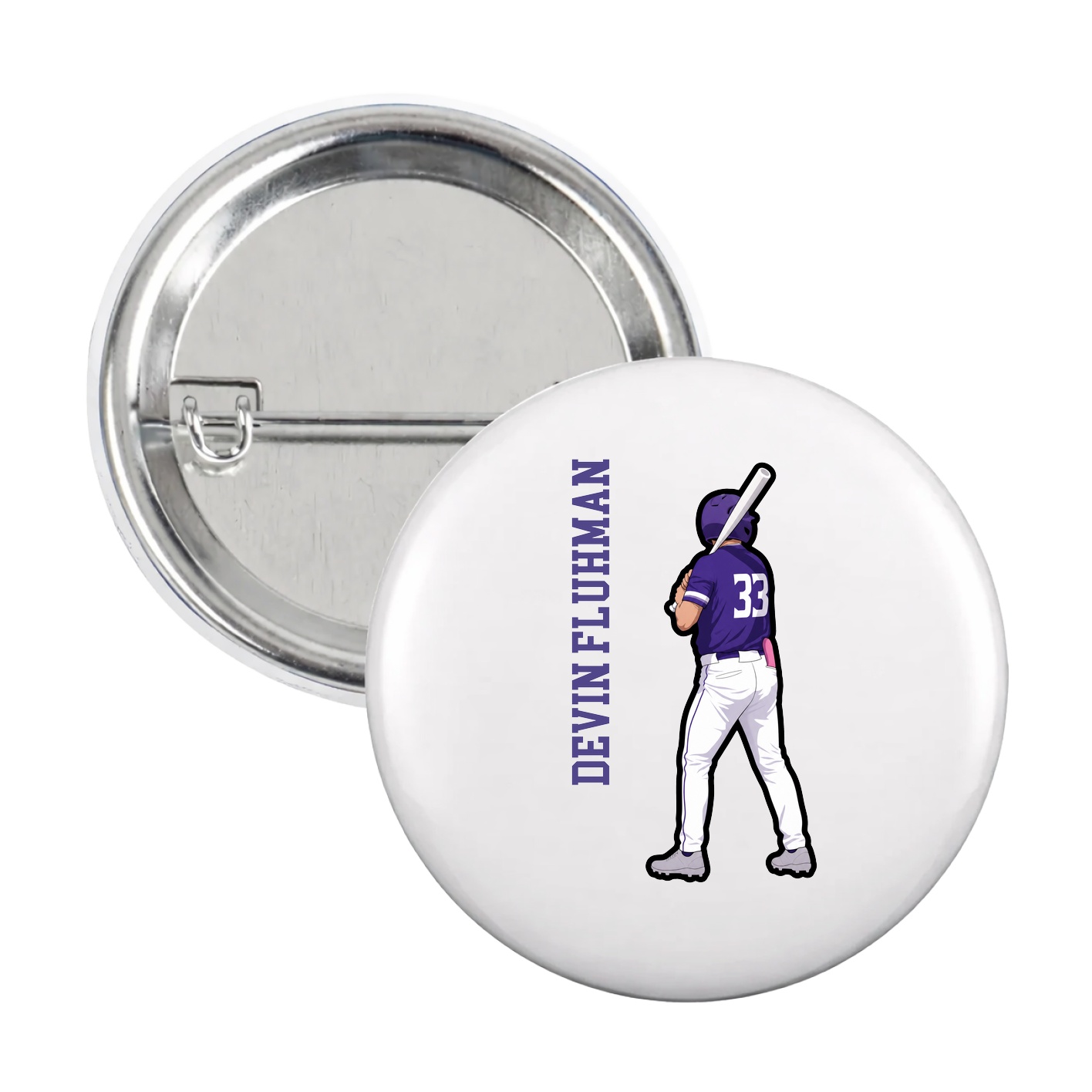 Game Day Button — Name Vertical in White