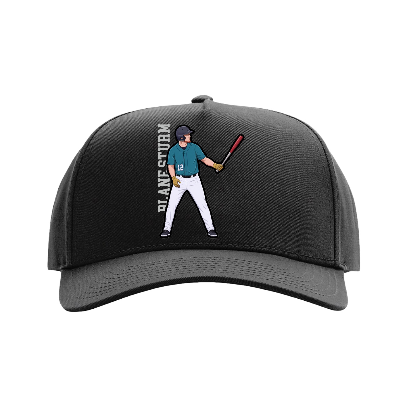 Full Fabric Five-Panel Champ Cap — Name Vertical in Black