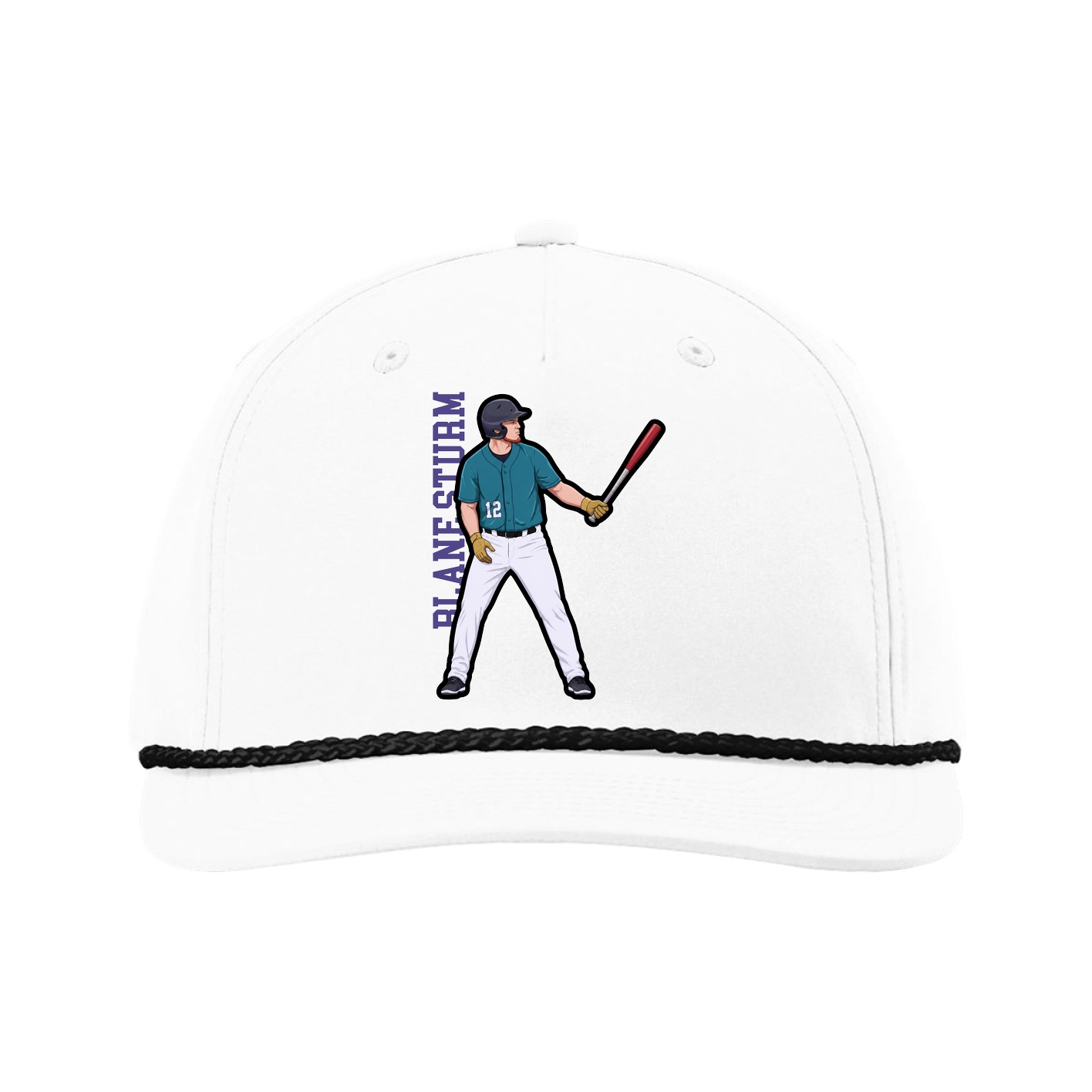 Five-Panel Classic Rope Cap — Name Vertical in White
