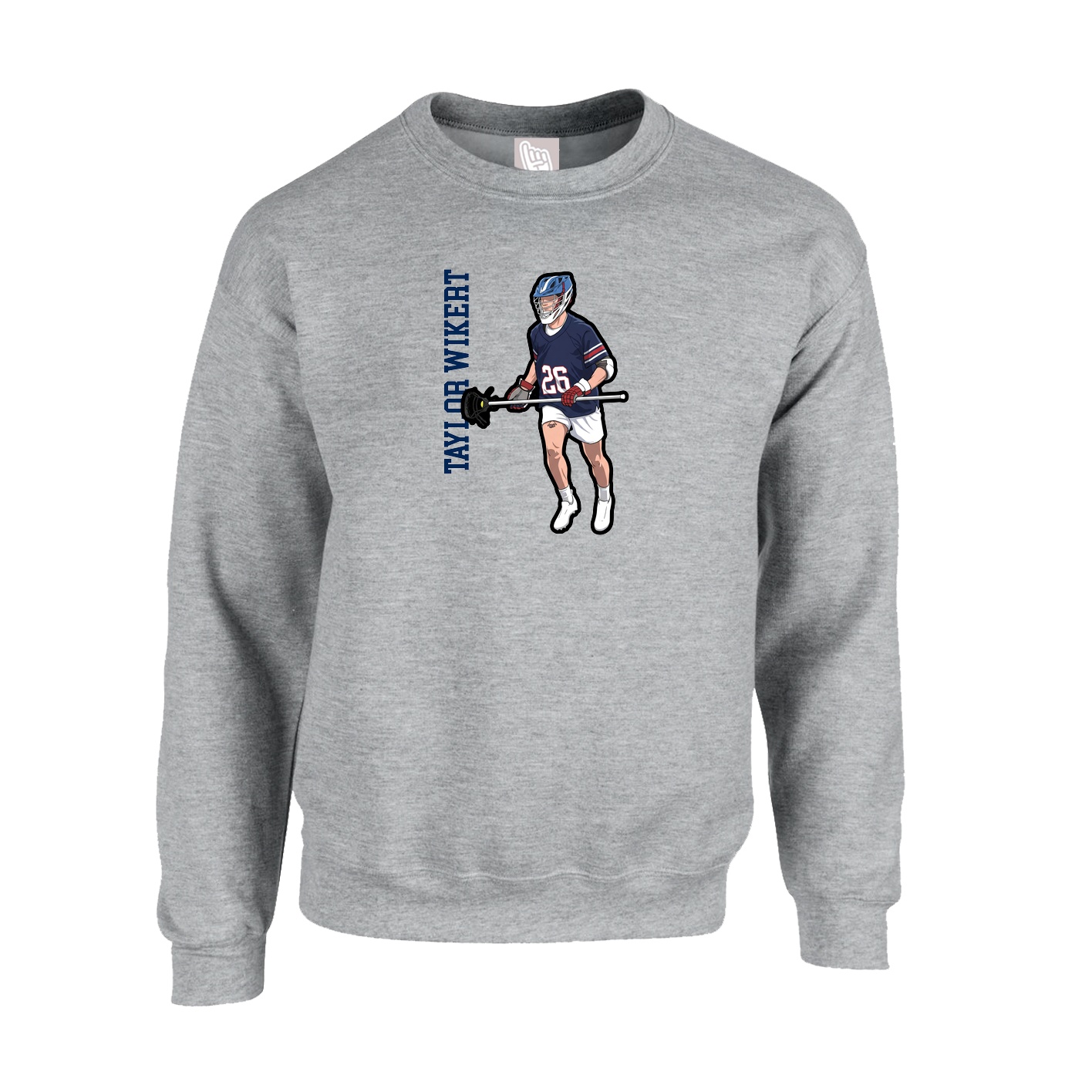Fleece Crew — Name Vertical in Grey