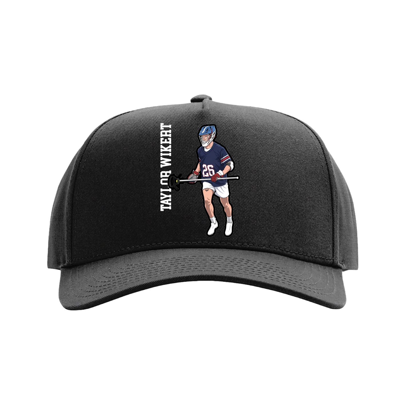 Full Fabric Five-Panel Champ Cap — Name Vertical in Black