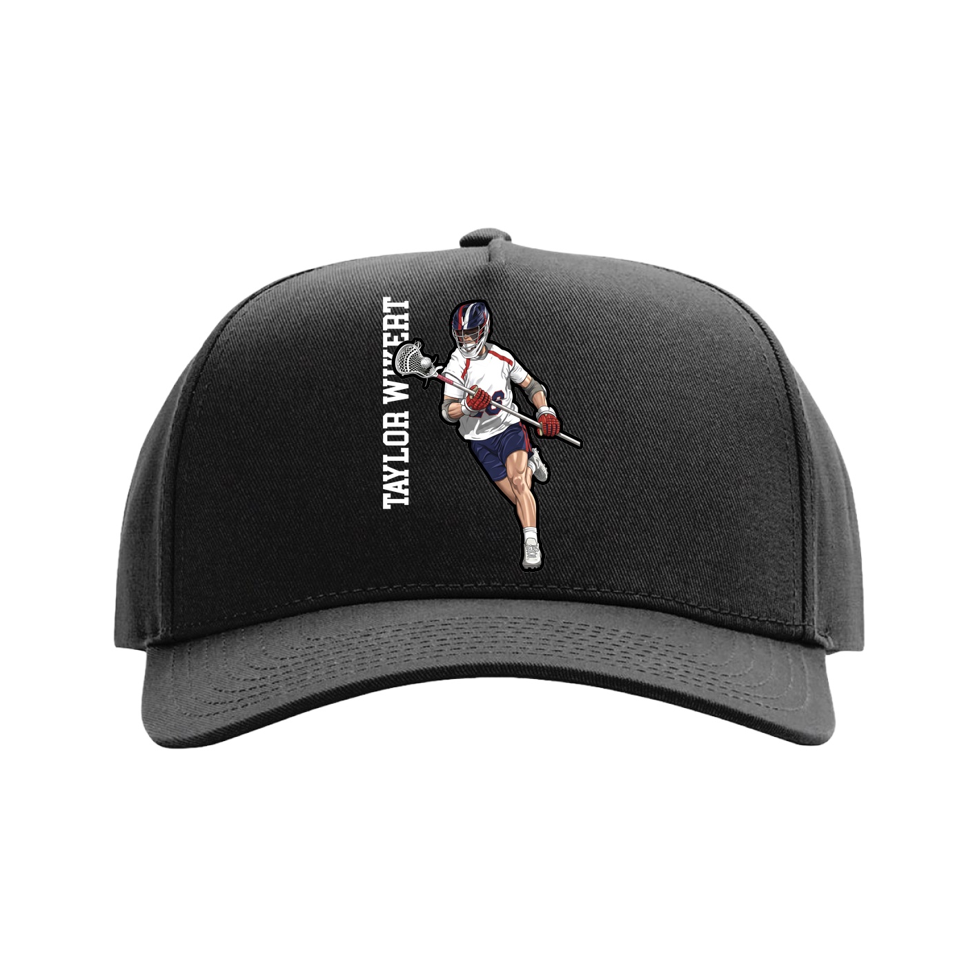 Full Fabric Five-Panel Champ Cap — Name Vertical in Black