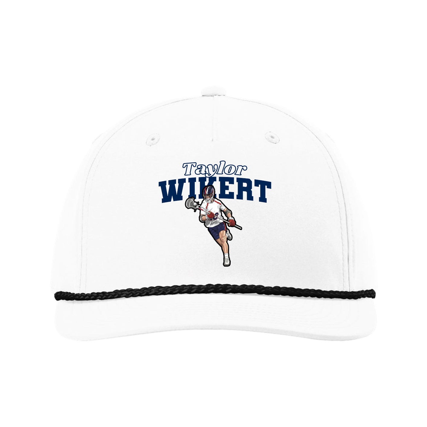 Five-Panel Classic Rope Cap — Name Arch in White