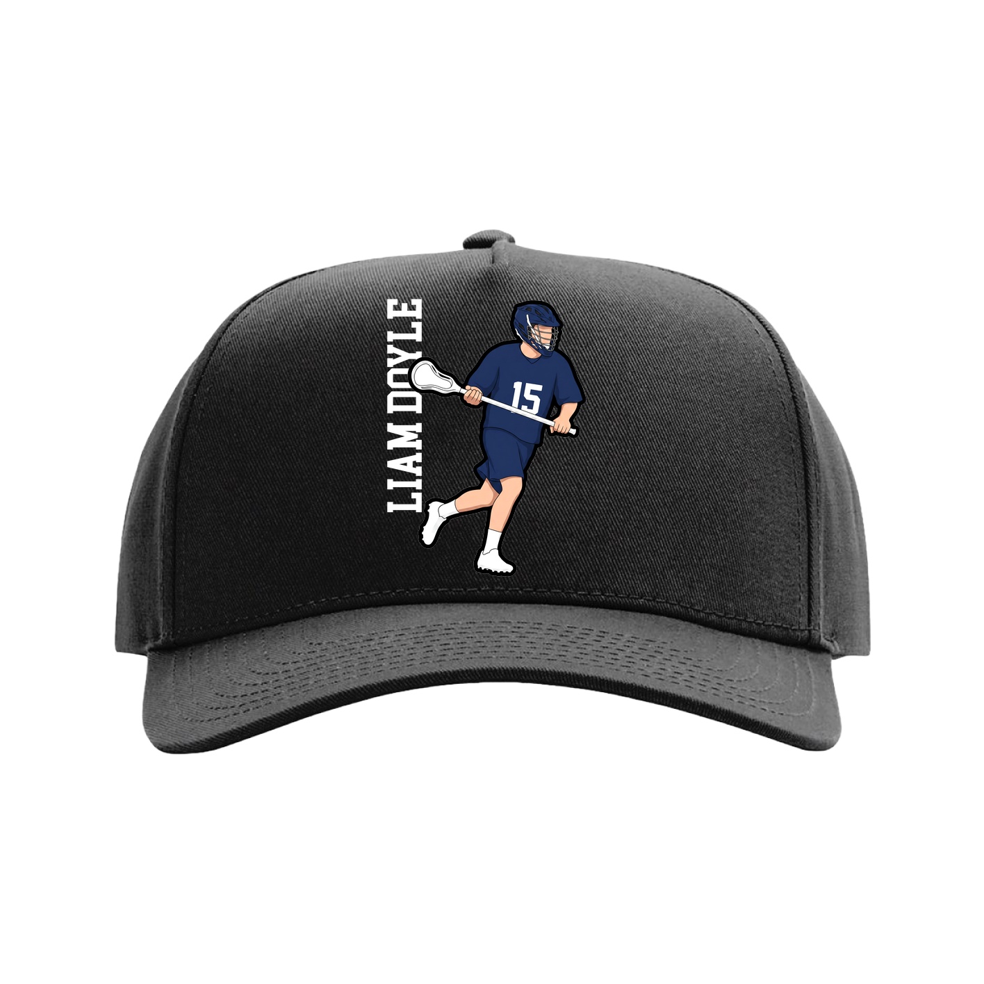 Full Fabric Five-Panel Champ Cap — Name Vertical in Black