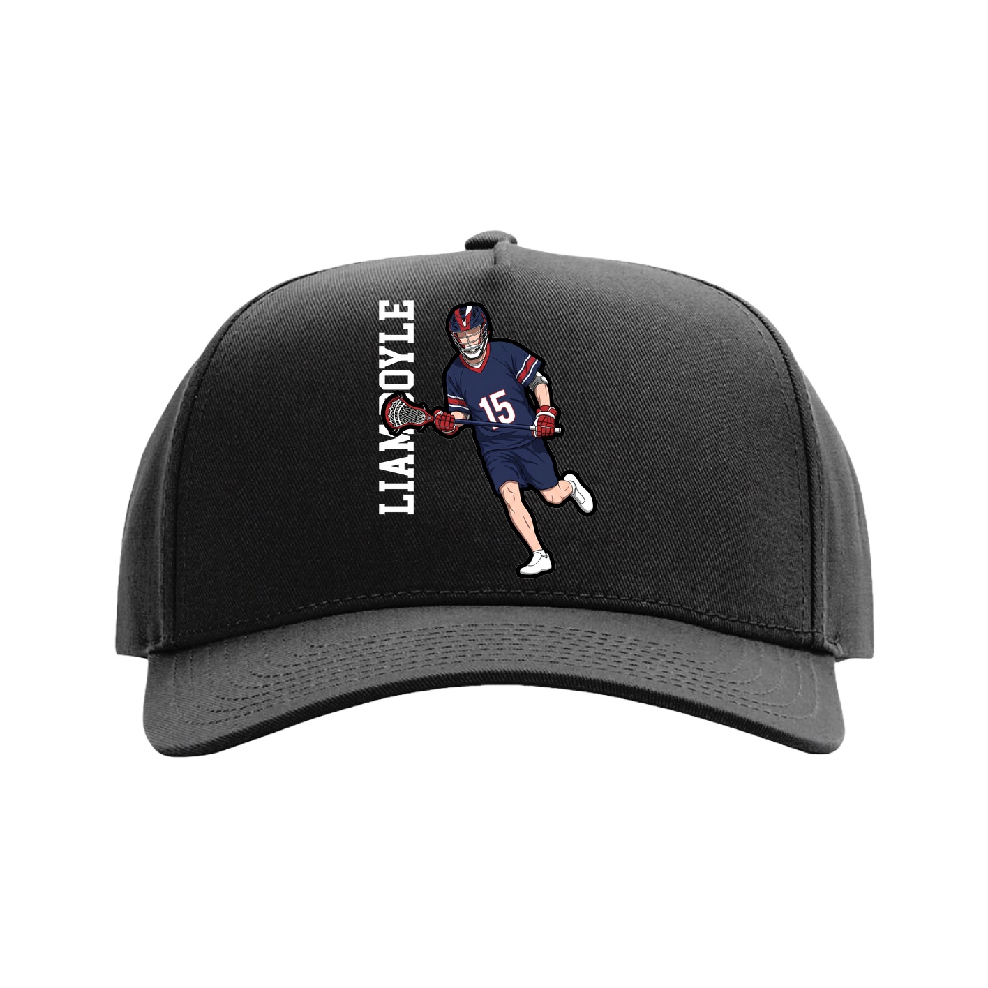 Full Fabric Five-Panel Champ Cap — Name Vertical in Black