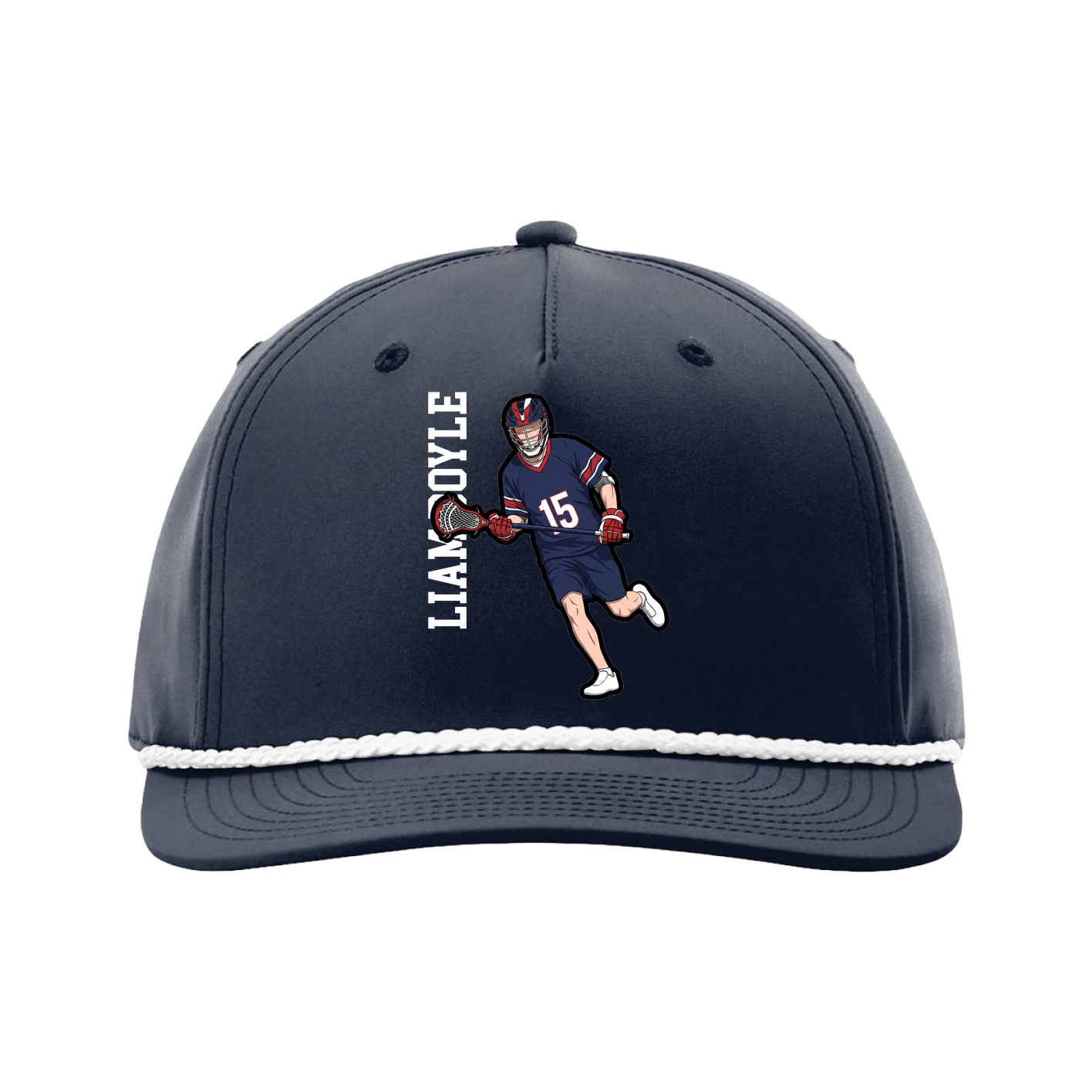Five-Panel Classic Rope Cap — Name Vertical in Navy