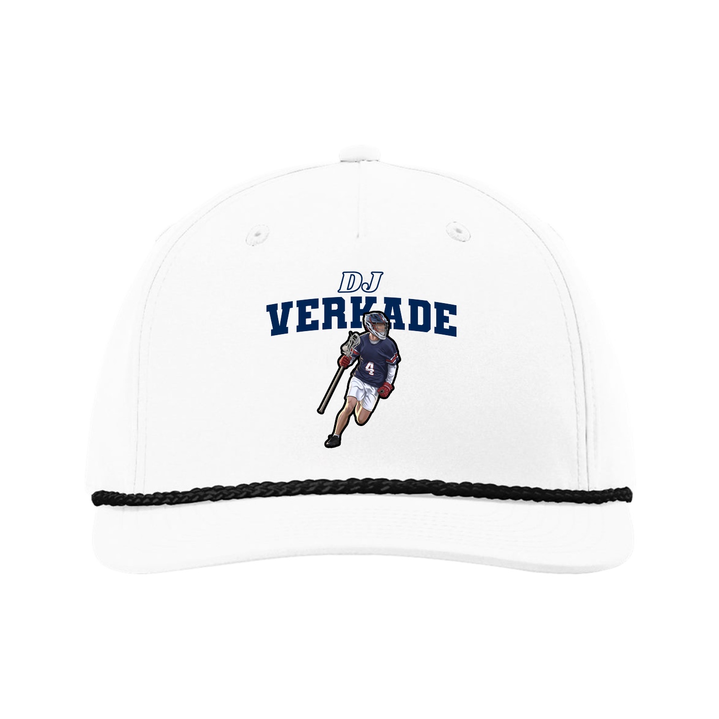 Five-Panel Classic Rope Cap — Name Arch in White