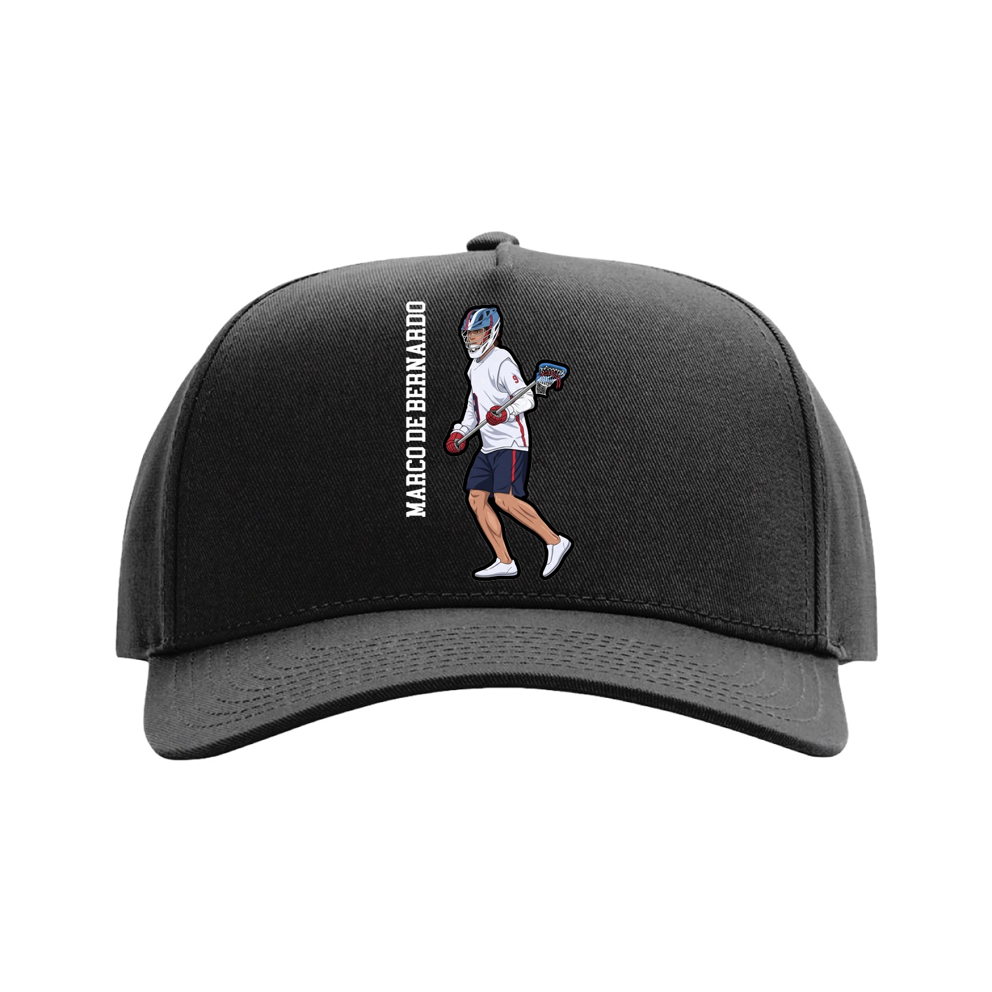 Full Fabric Five-Panel Champ Cap — Name Vertical in Black