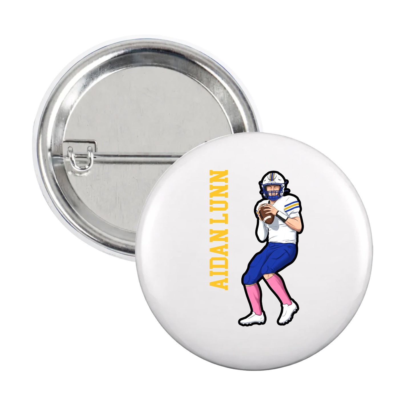 Game Day Button — Name Vertical in White