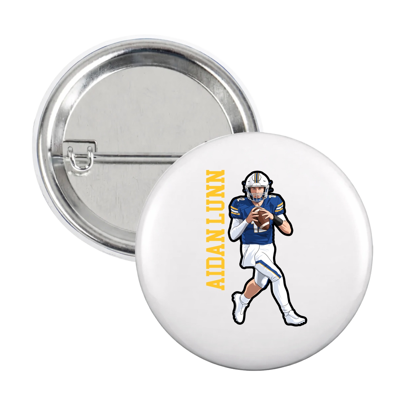 Game Day Button — Name Vertical in White