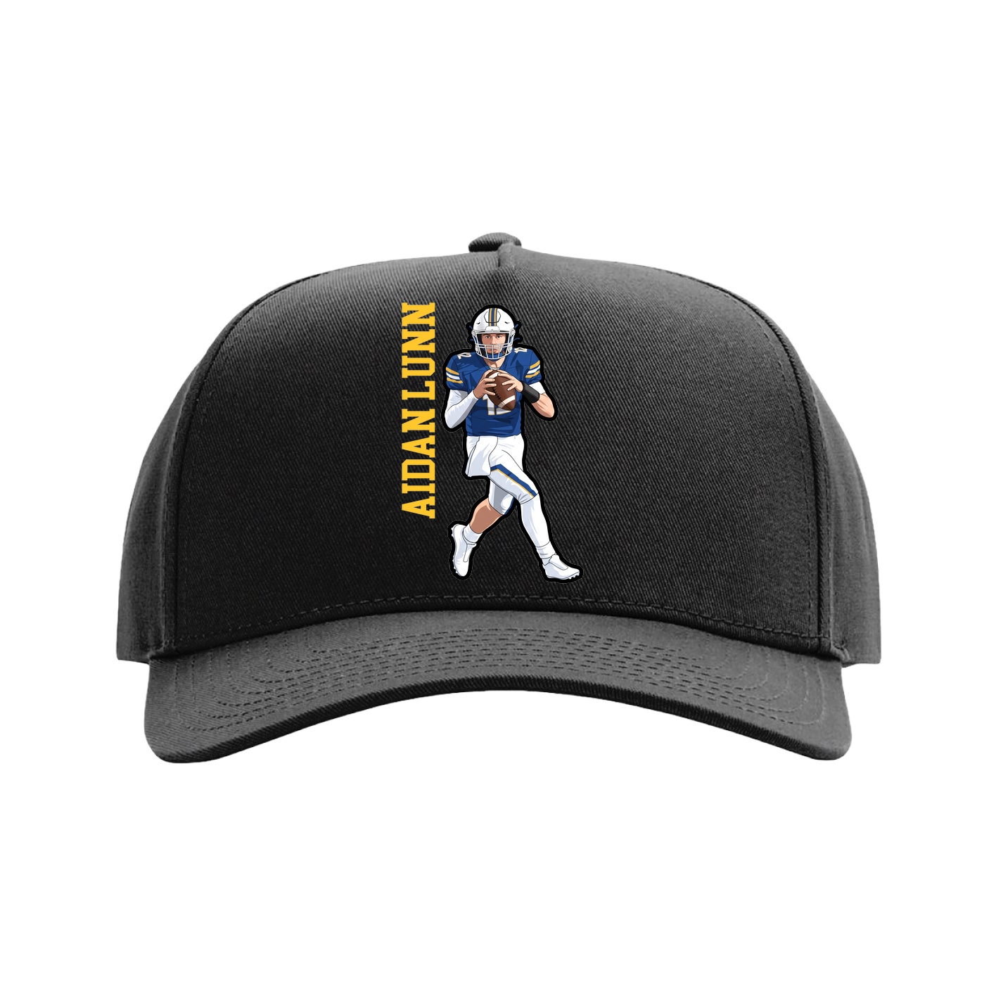 Full Fabric Five-Panel Champ Cap — Name Vertical in Black