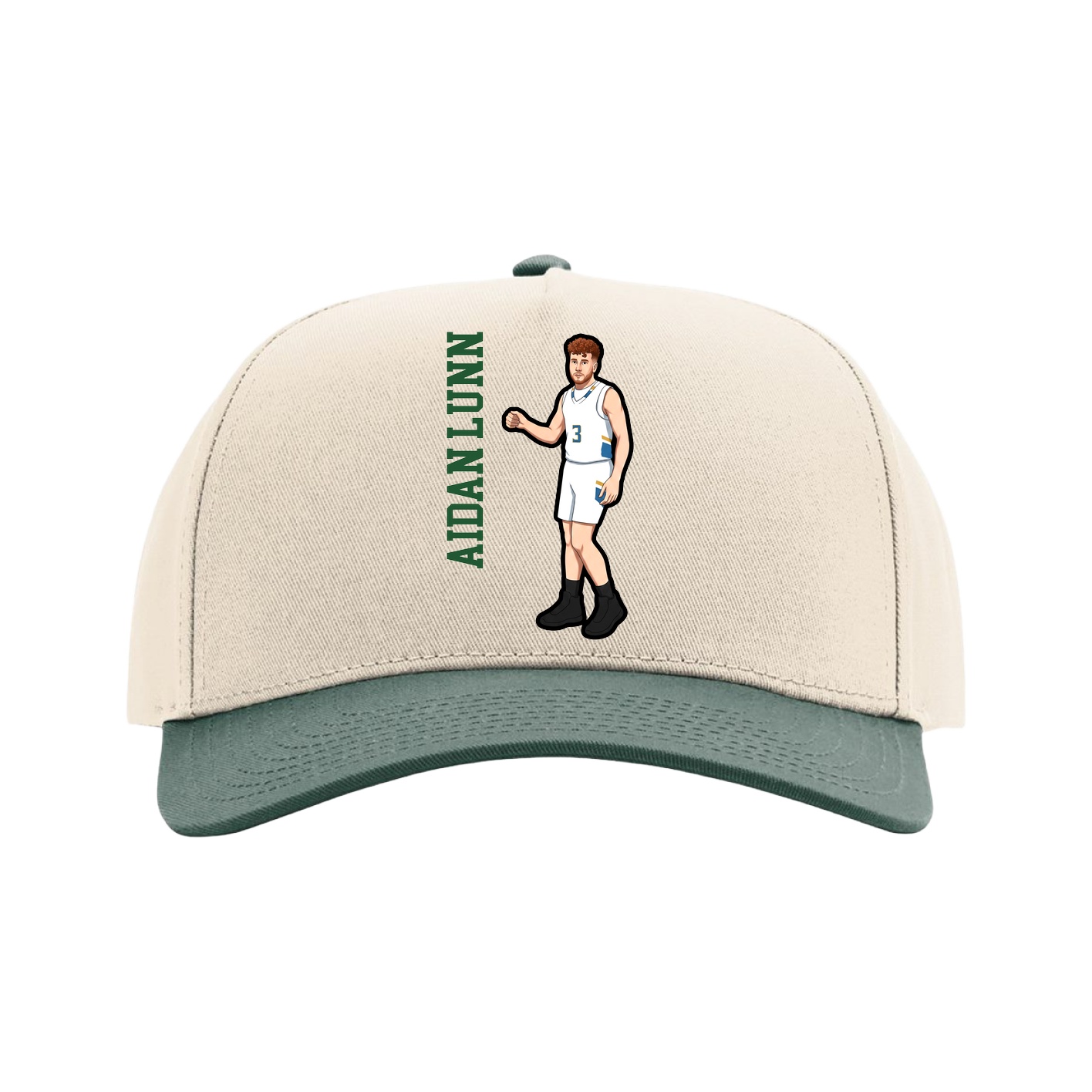 Full Fabric Five-Panel Champ Cap — Name Vertical in Cream/Green