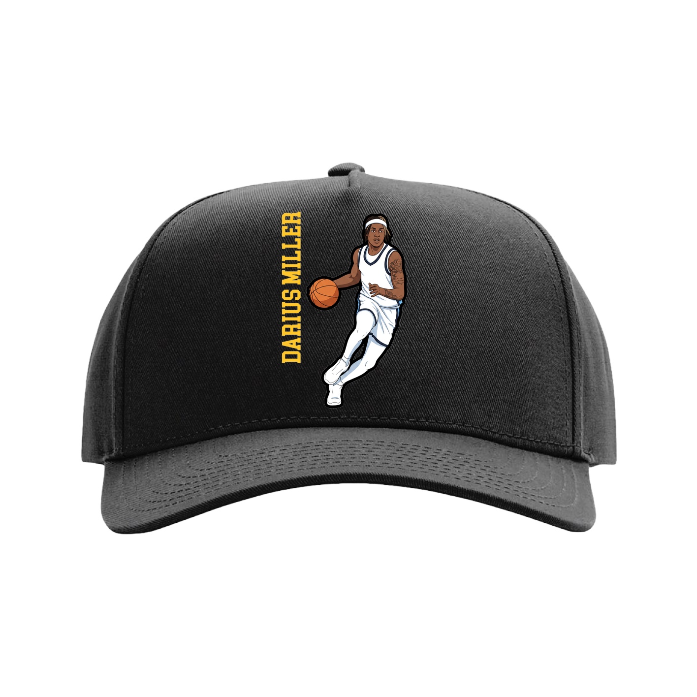 Full Fabric Five-Panel Champ Cap — Name Vertical in Black