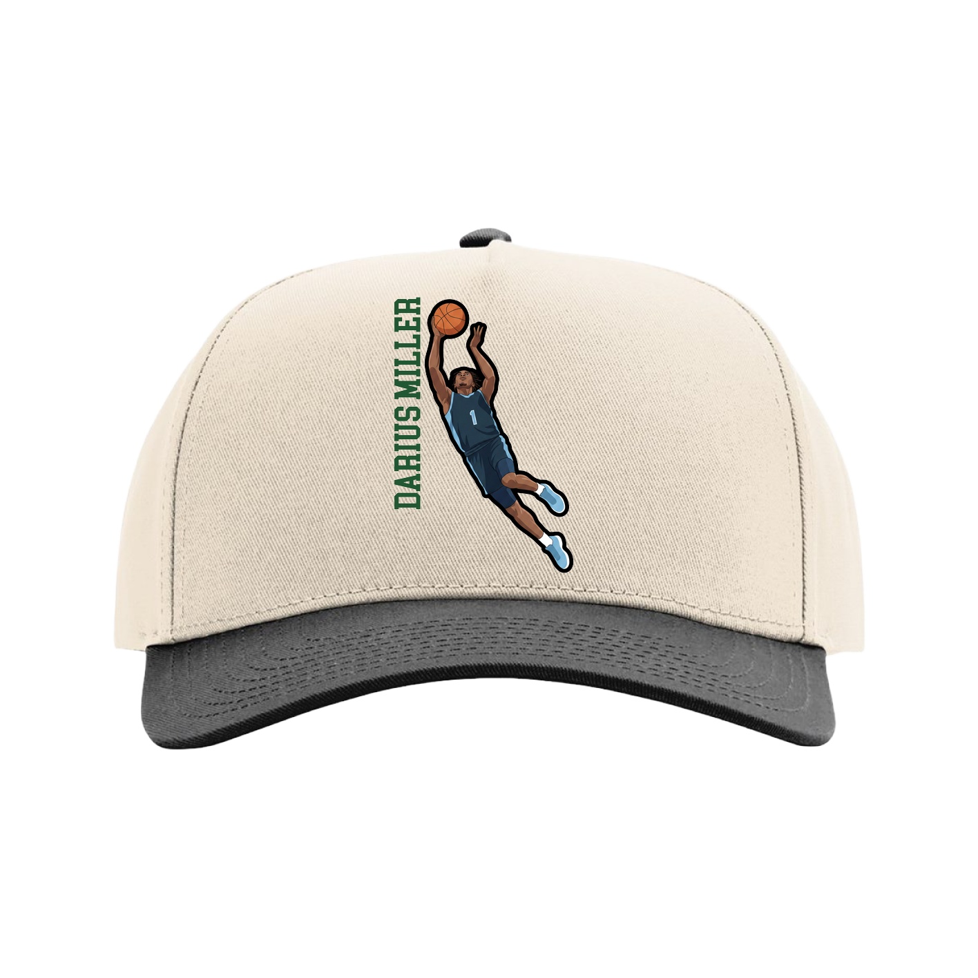 Full Fabric Five-Panel Champ Cap — Name Vertical in Cream/Black