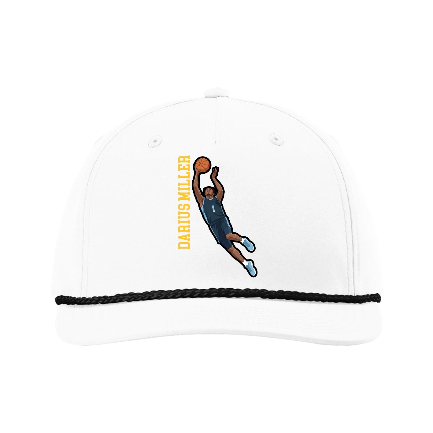 Five-Panel Classic Rope Cap — Name Vertical in White