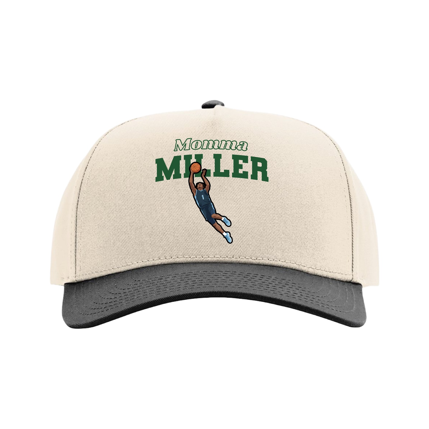 Full Fabric Five-Panel Champ Cap — Mothers Day Block in Cream/Black