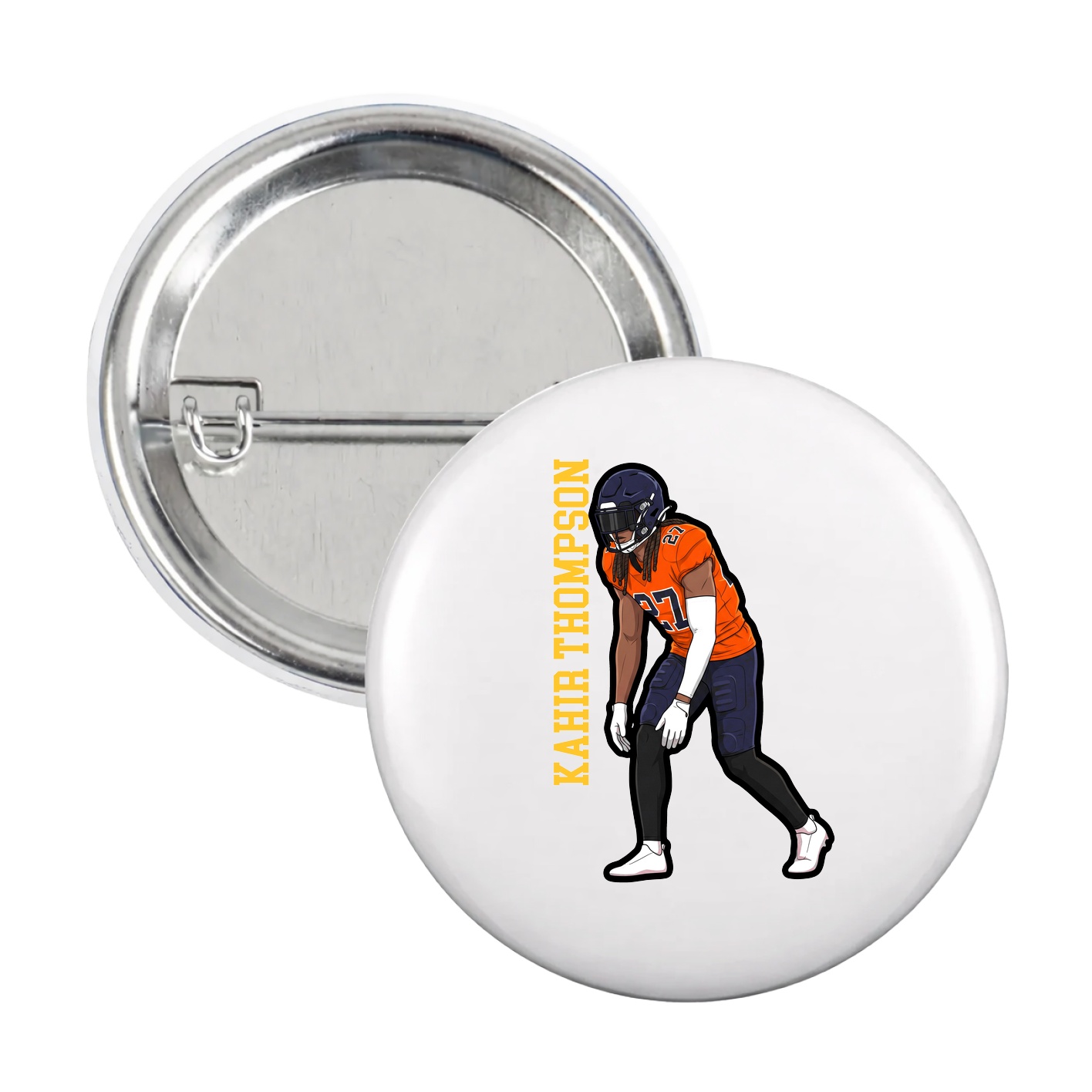 Game Day Button — Name Vertical in White