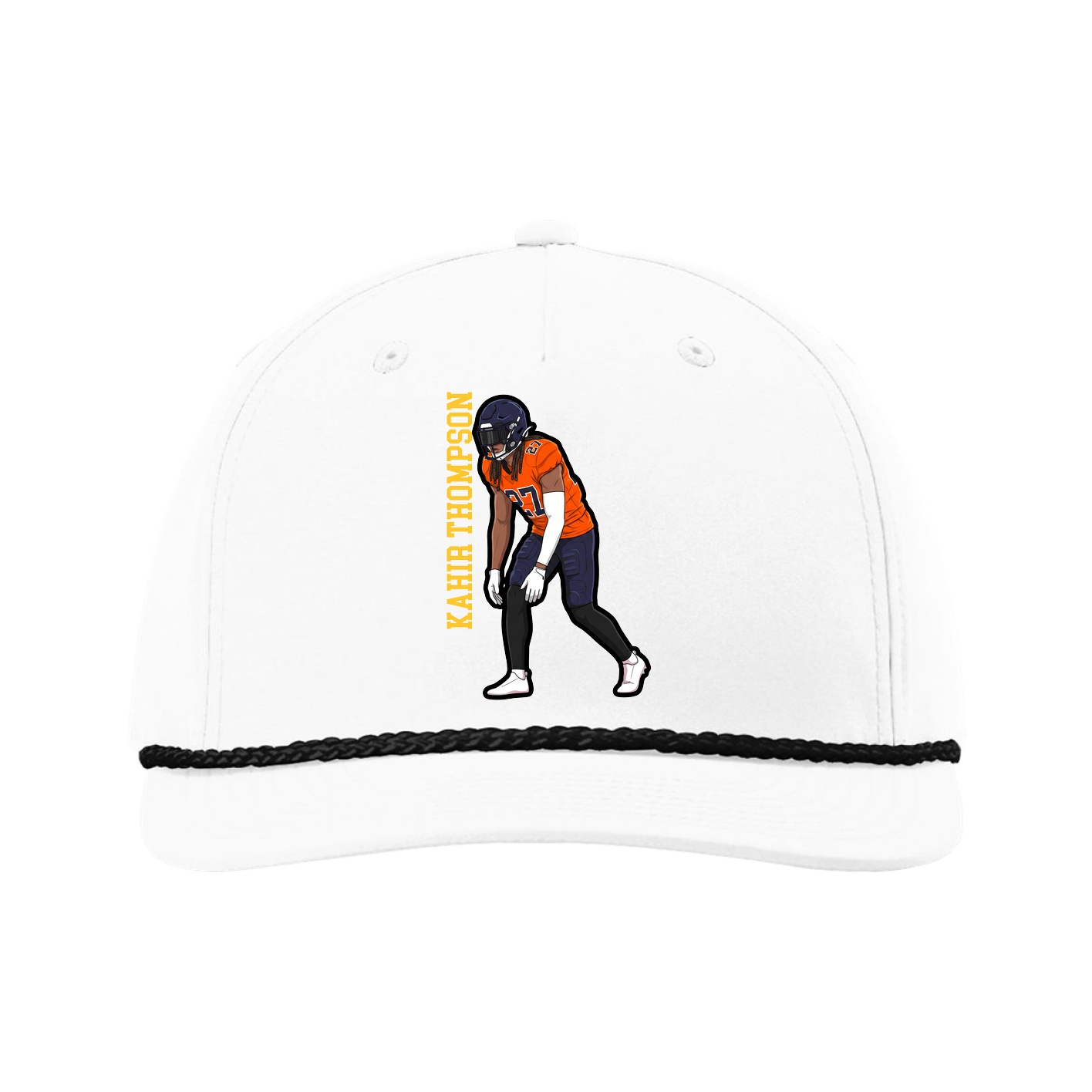 Five-Panel Classic Rope Cap — Name Vertical in White