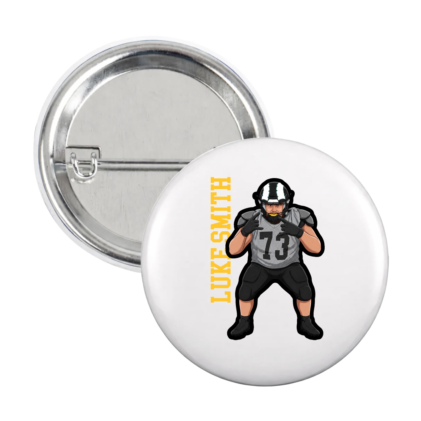 Game Day Button — Name Vertical in White