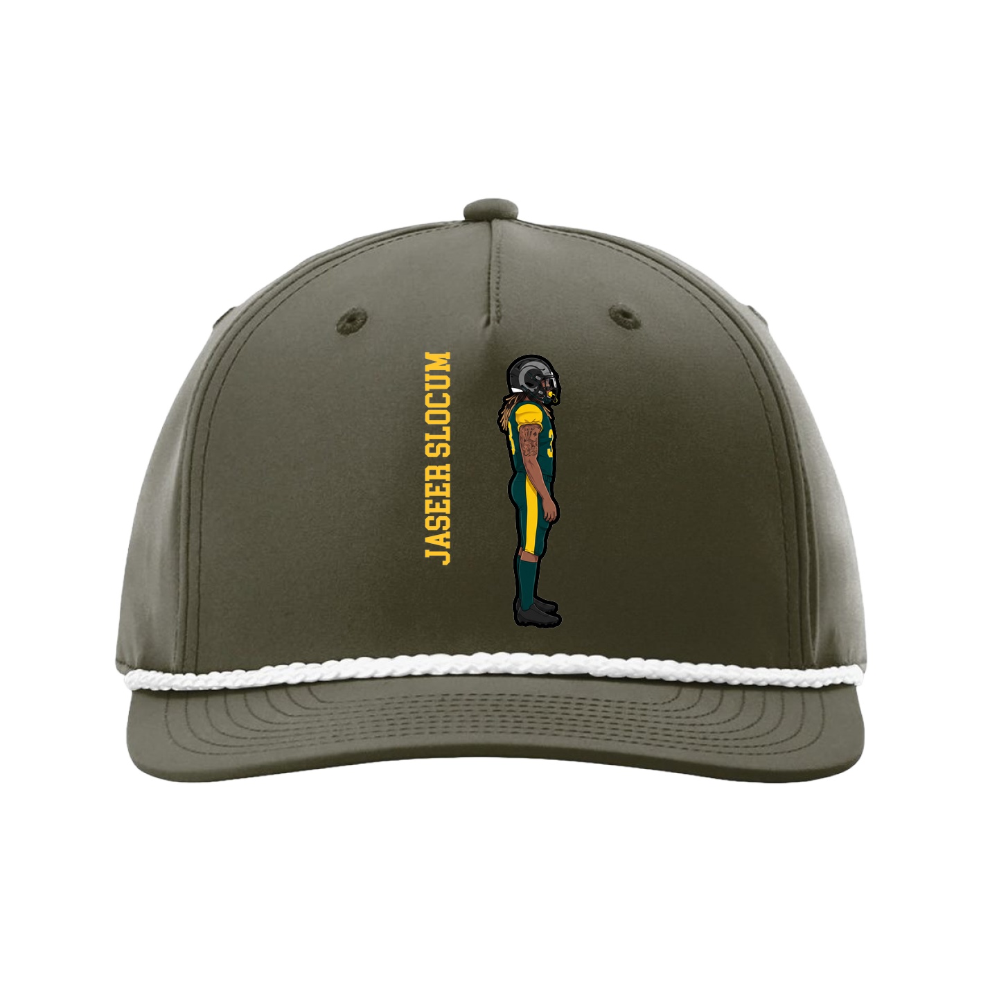 Five-Panel Classic Rope Cap — Name Vertical in Green