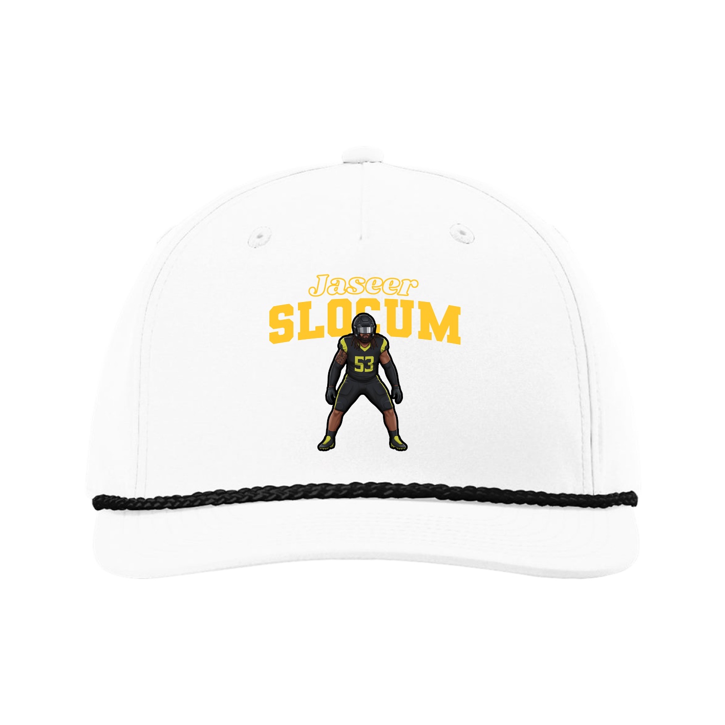 Five-Panel Classic Rope Cap — Name Arch in White