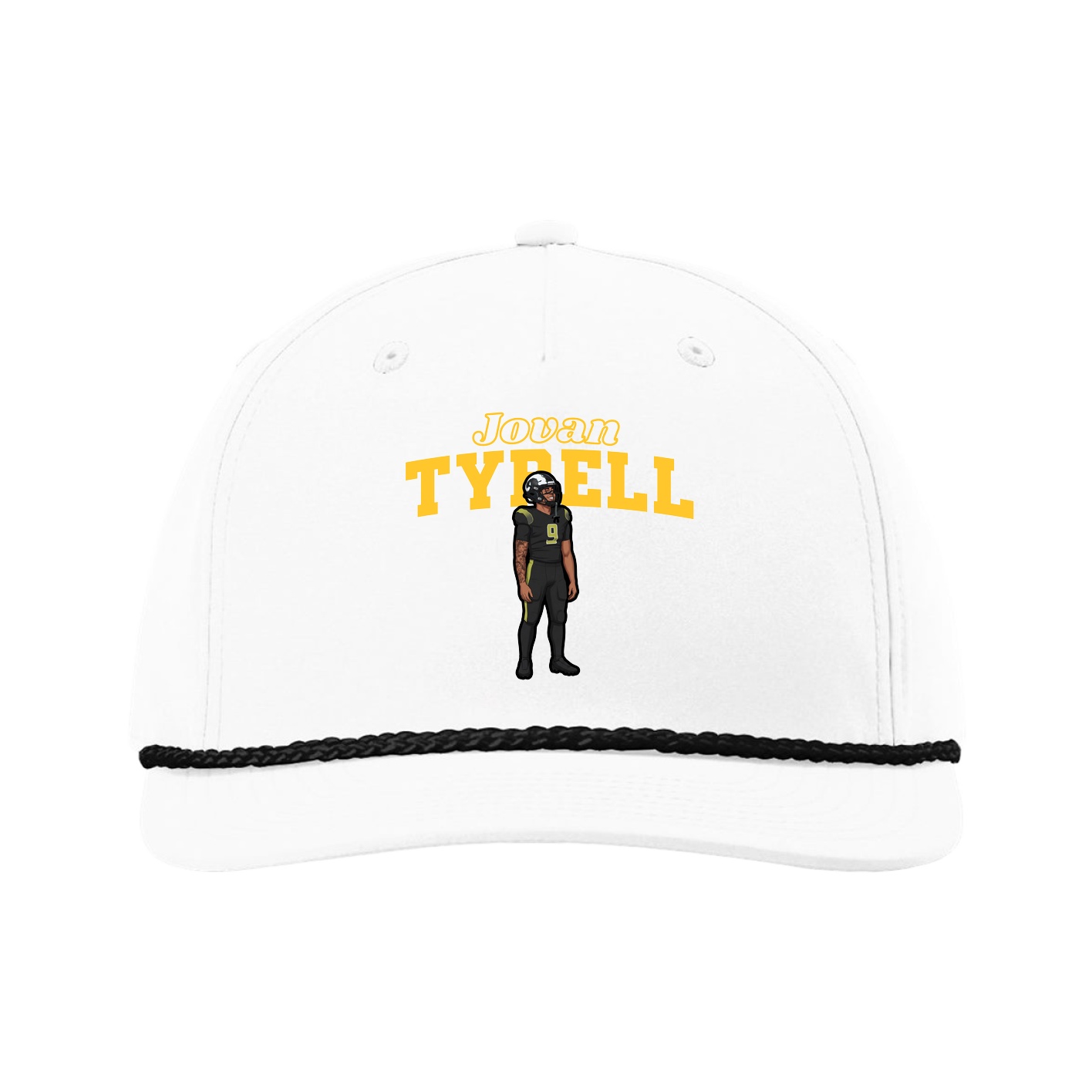Five-Panel Classic Rope Cap — Name Arch in White