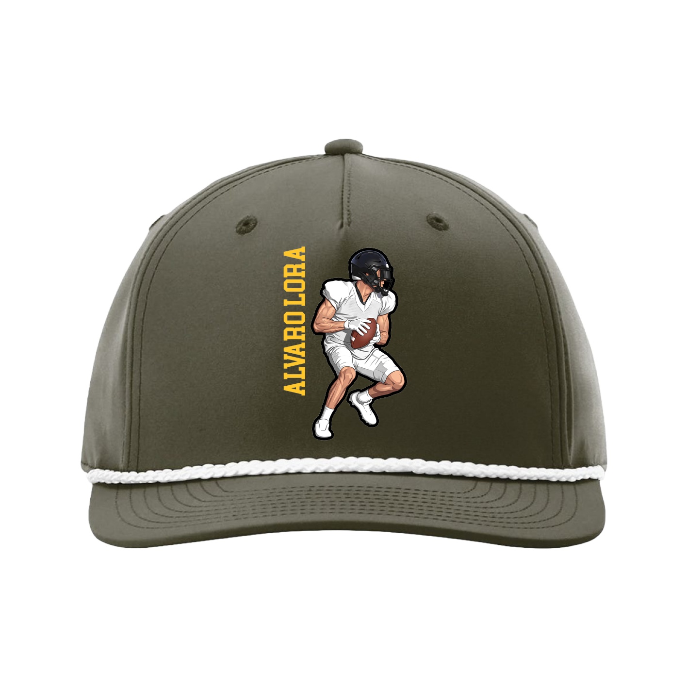 Five-Panel Classic Rope Cap — Name Vertical in Green