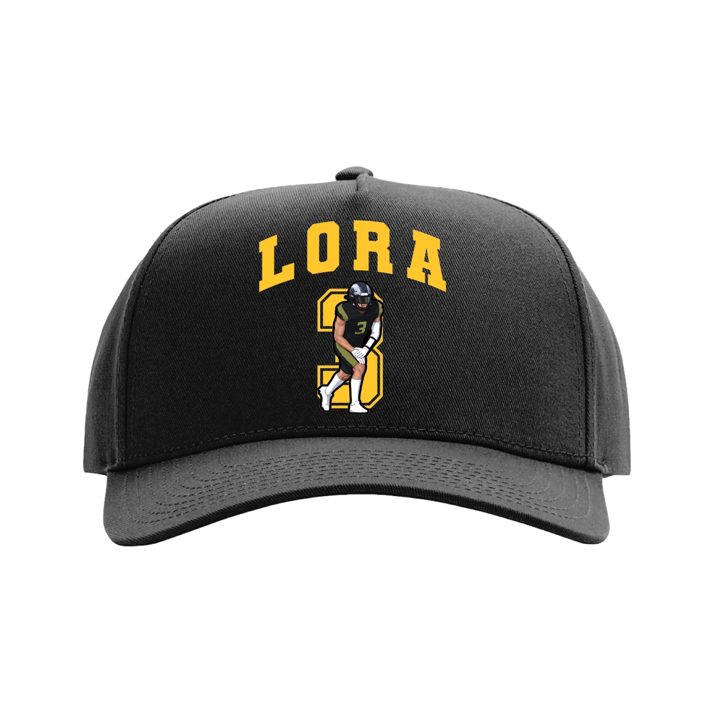 Full Fabric Five-Panel Champ Cap — Number in Black