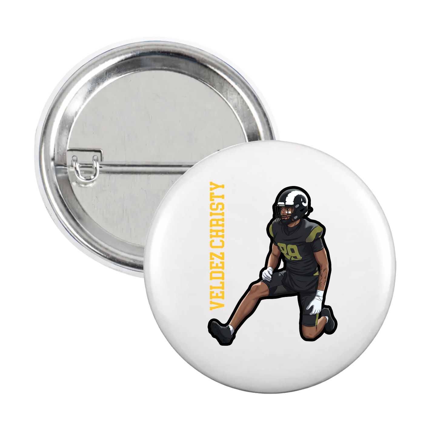 Game Day Button — Name Vertical in White
