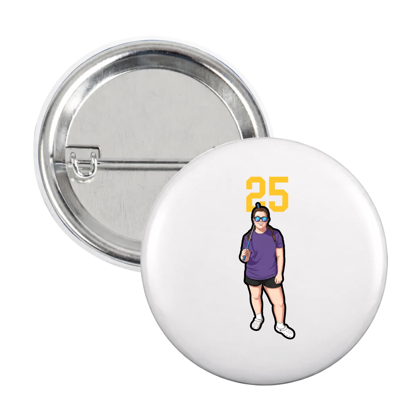 Game Day Button — Number Top in White